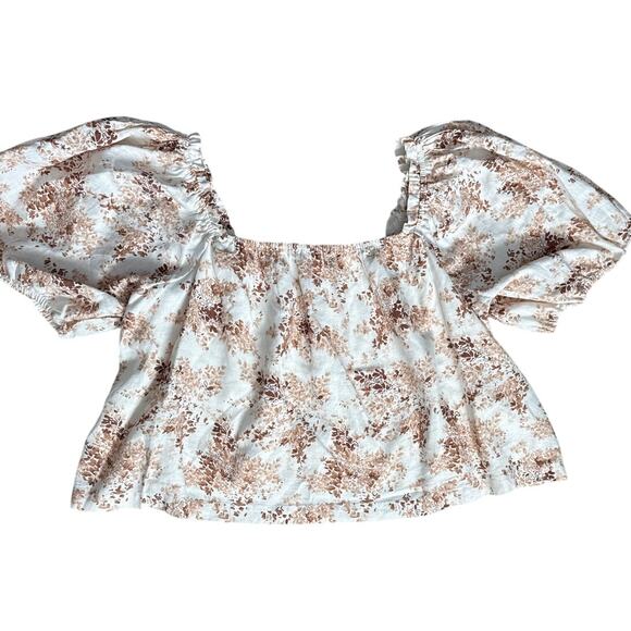 Abercrombie & Fitch Floral Linen Blend Off Shoulder Cropped Top Brown Size XXL - Picture 9 of 11